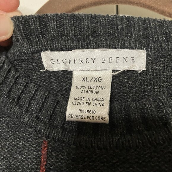 Vintage Geoffrey Beene Sweater Mens XL Grandpa Cotton Grid Check Pullover - Picture 2 of 6